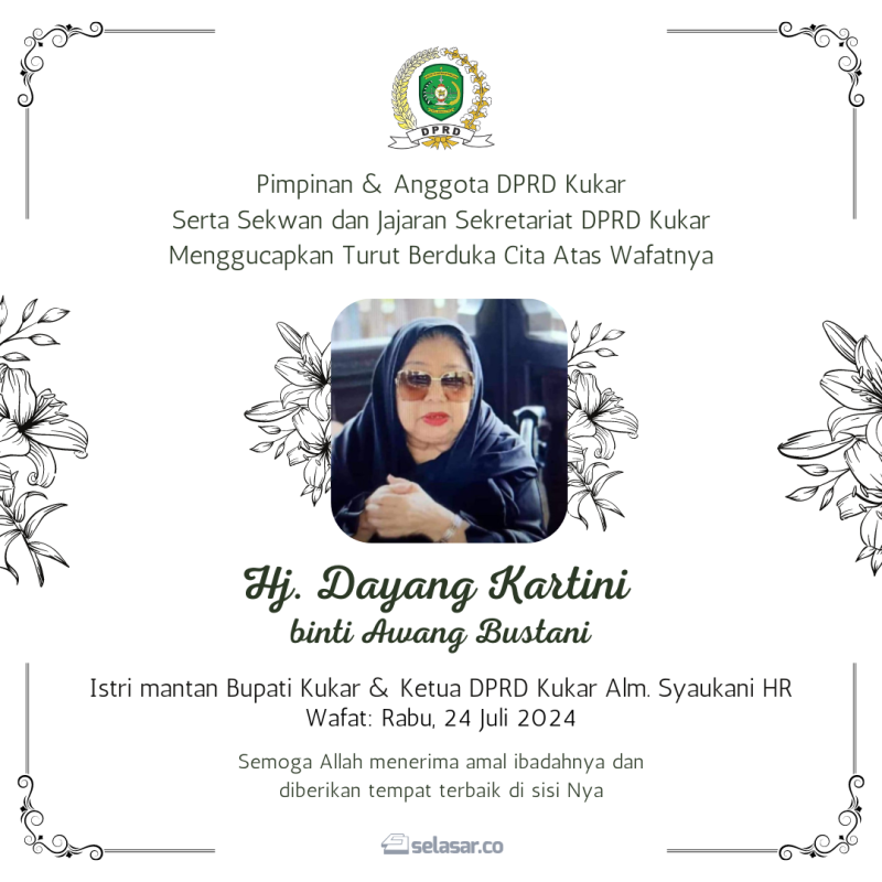 Ucapan Belasungkawa Atas Wafatnya Ibu Hj. Dayang Kartini binti Awang Bustani