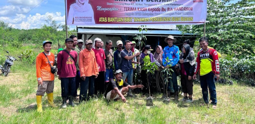 Ria Handayani serahkan ribuan bibit mangga kepada kelompol tani Desa Bendang Raya, Kecamatan Tenggarong.