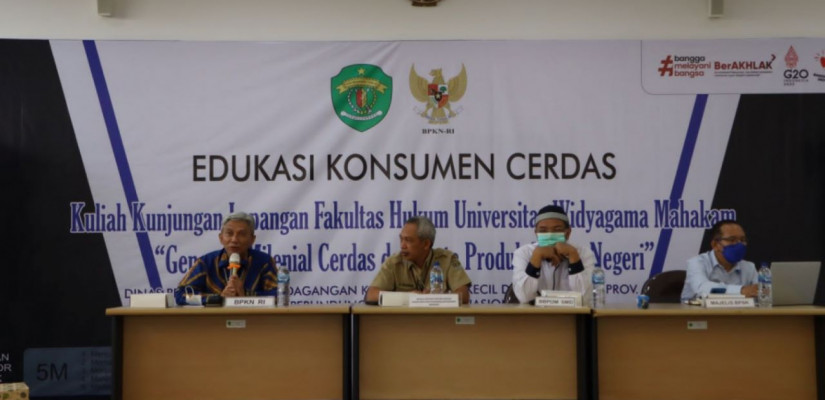 Kegiatan Edukasi Konsumen Cerdas, Kuliah Kunjungan Lapangan Fakultas Hukum Universitas Widyagama Mahakam, di Ruang Serbaguna Disperindagkop dan UMKM Kaltim, Selasa (18/10).