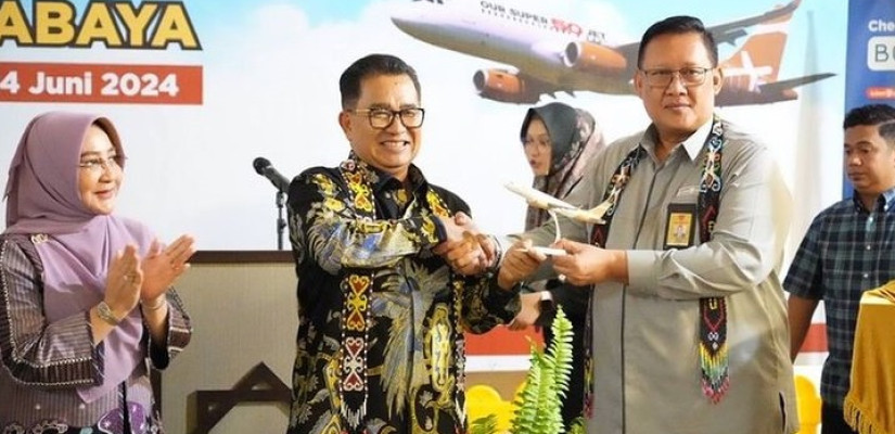 Pembukaan rute perdana Berau-Surabaya oleh maskapai Super Air Jet. (Adpim Pemprov Kaltim)