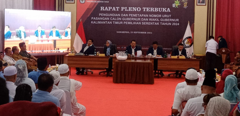 Rapat Pleno Terbuka untuk pengundian dan penetapan nomor urut Pasangan Calon (Paslon) Gubernur dan Wakil Gubernur dalam Pemilihan serentak 2024. (Media Center KPU Kaltim)