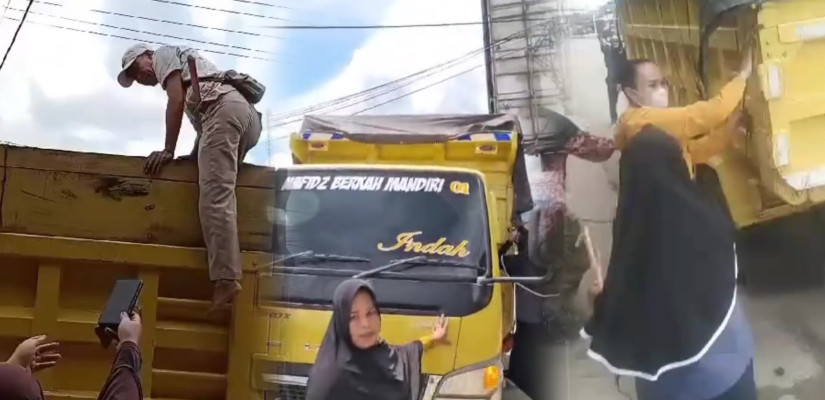 Emak-emak Turun Tangan!! Hentikan Truk Batu Bara Melintas di Jalan Umum di Paser