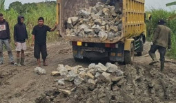 Gotong Royong Sopir dan Perusahaan Perbaiki Jalan Poros Kota Bangun–Kenohan