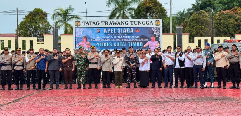 Apel Siaga Jaga Situasi Keamanan dan Ketertiban Masyarakat (Sitkamtibmas) untuk pengamanan bulan suci Ramadan 1447 Hijriah di lapangan Mako Polres Kutai Timur (Kutim), Rabu (25/2/2026).