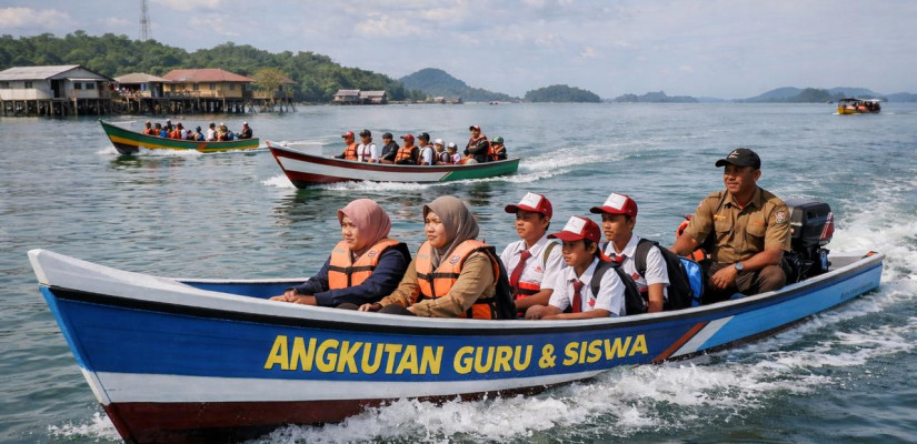 Ilustrasi kapal ketinting bagi guru dan siswa di wilayah pesisir. (Dok. ChatGPT)