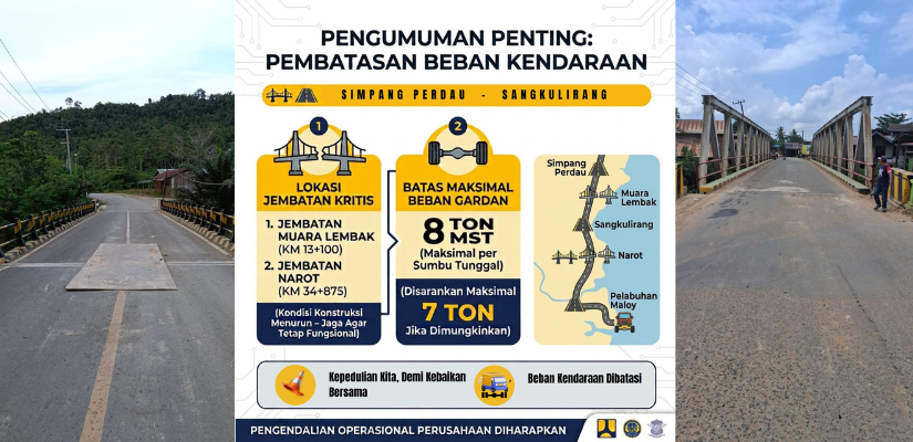 Jembatan Muara Lembak dan Narot Mengalami Penurunan Kondisi, BBPJN Kaltim Batasi Beban Kendaraan